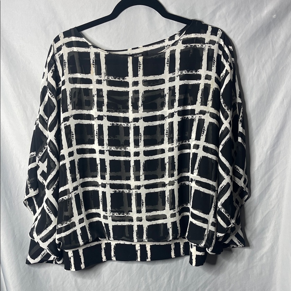 Alfani Black and White Grid Blouse